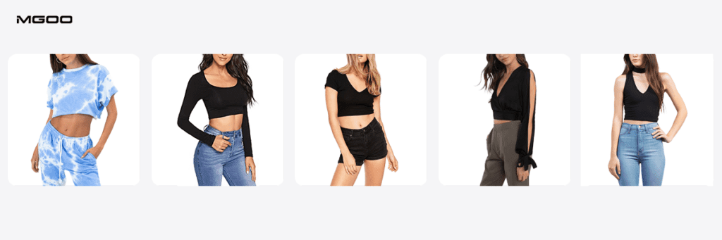 five different styles of crop tops