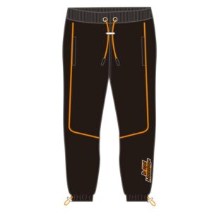 Front Side of Mens Custom Black Pants with Golden Line Design