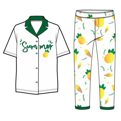 Womenswear Custom Summer Satin Pajama Sets With Full Printing