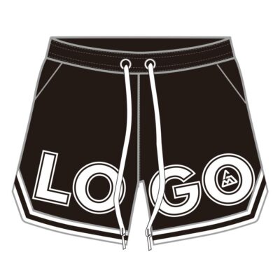 Black Custom Swimshorts with White Logo Front Side