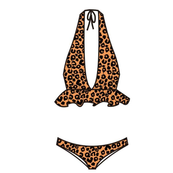 Women's Wear Custom Swimsuit Two Pieces in Leopard Pattern with Dark Dots on Brown