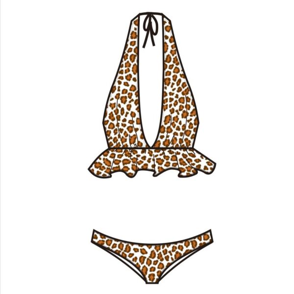 Custom Swimsuit Two Pieces in Leopard Pattern with Brown Dots in White