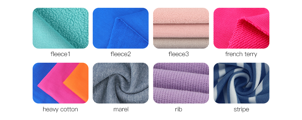 Custom Hoodies Fabrics Include Fleece, French Terry, Heavy Cotton, Marel and Stripe