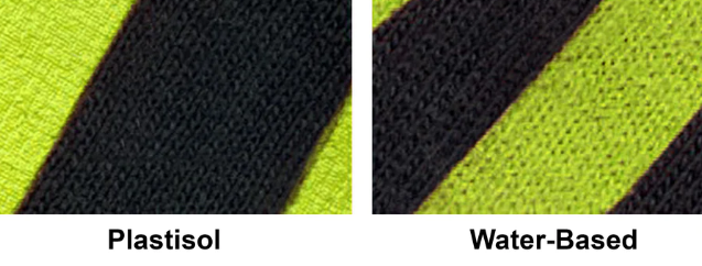 Fabric comparison between water-based printing and plastisol printing