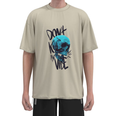 MDST003 Men'S Khaki Graffiti Skull Cotton Drop Shoulder T-Shirts