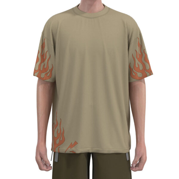 MDST006 Men'S Brown Flame Fashion Printing Drop Shoulder T-Shirts