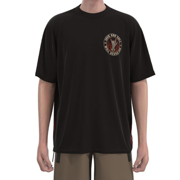 MDST0011 Men'S Black Rock And Roll Letter Fire Printing Drop Shoulder T-Shirts