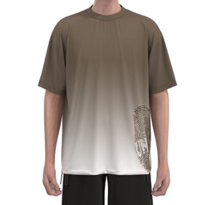 MDST0012 Men'S Brown Gradient Fingerprint Print Drop Shoulder T-Shirts