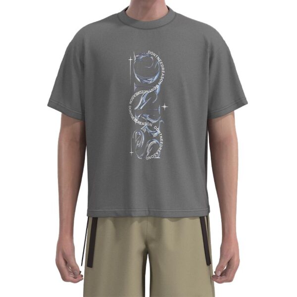 MBT001 Men'S Grey Mirror Laser Print City Street T-Shirt Boxy T-Shirts