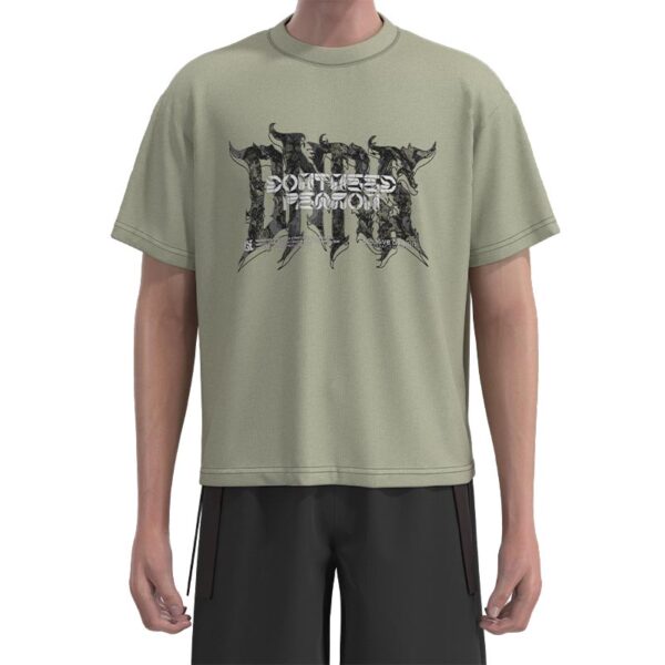 MBT002 Men'S Grey Green Retro Cross Print City Street T-Shirt Boxy T-Shirts