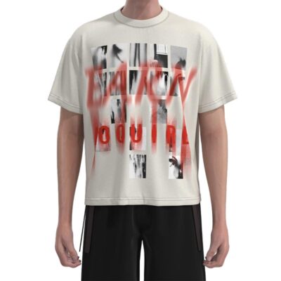 MBT006 Men'S White Graffiti Letter Print Hiphop Style T-Shirt Boxy T-Shirts