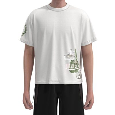 MBT008 Men'S White Screen Printed Leaf Print T-Shirt Boxy T-Shirts
