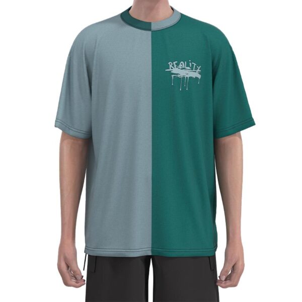 MDST0015 Men'S Green Patchwork Popular Screen Print Short Sleeve Drop Shoulder T-Shirts