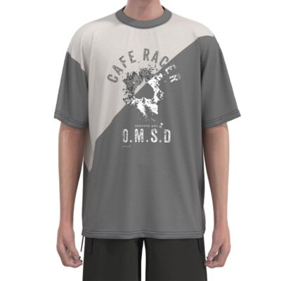 MDST0016 Men'S Gray And White Patchwork Pop Screen Print Short Sleeve Drop Shoulder T-Shirts