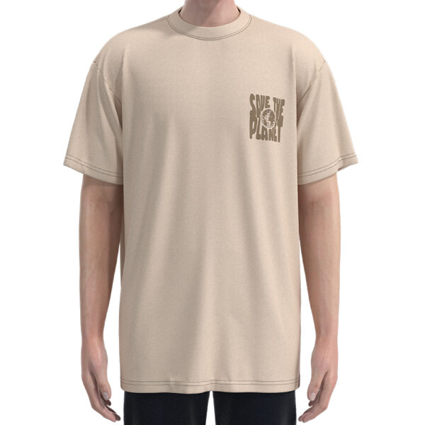 MLT006 Men'S Khaki Retro Short Sleeve Loose Sport Graffiti Print Long T-Shirt
