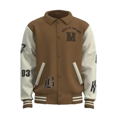 MJK002 Men's Brown White Leather Patchwork Custom Embroidered Men's Jacket