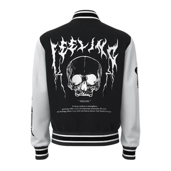 MJK004 the back of Men's Black White Spliced Skull Embroidered Custom Men's Jacket