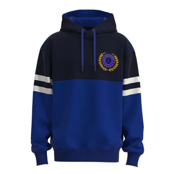 OSFH004 Men's Blue Sweatshirt Sport Style Striped Badge Embroidery Oversized Fit Hoodie