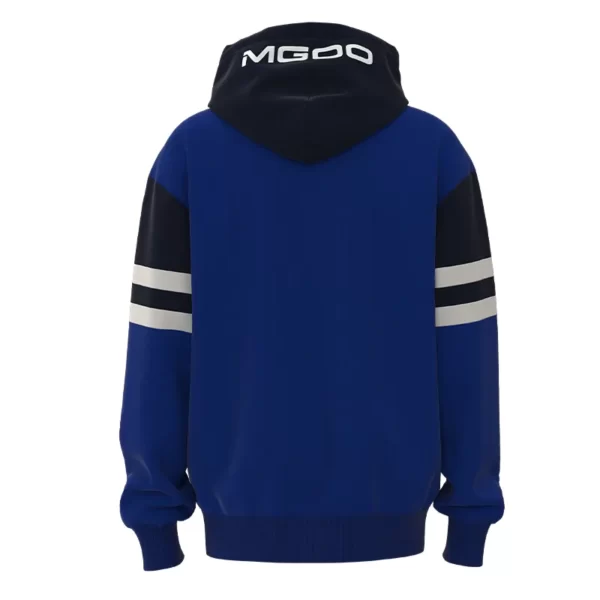 OSFH004 the back of Men's Blue Sweatshirt Sport Style Striped Badge Embroidery Oversized Fit Hoodie