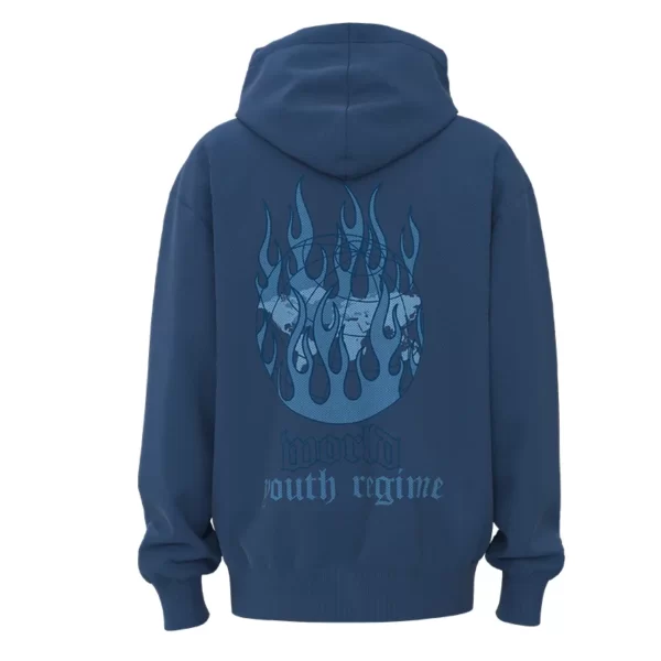 OSFH007 the back of Men's Blue Sweatshirt Sport Style Flame Printed Oversized Fit Hoodie