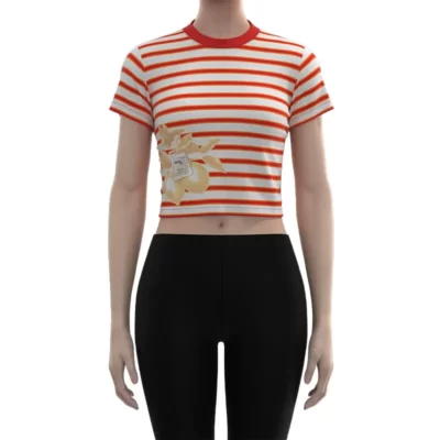 WMT003 Women's Red Stripe Printed Muscle T-Shirt