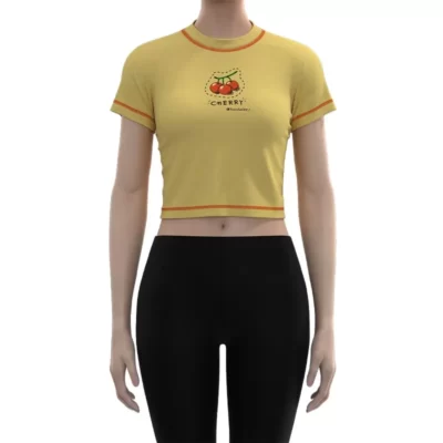 WMT007 Women's Yellow Cherry Print Muscle T-Shirt