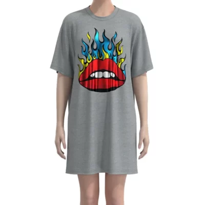 WLT002 Women's Gray Short Sleeve Lip Print Women Long T-shirt