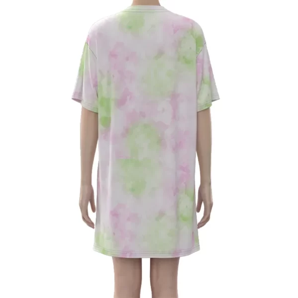 WLT005 the back of Women's Pink Green Tie-Dye Glitter Print Short Sleeve Women Long T-shirt