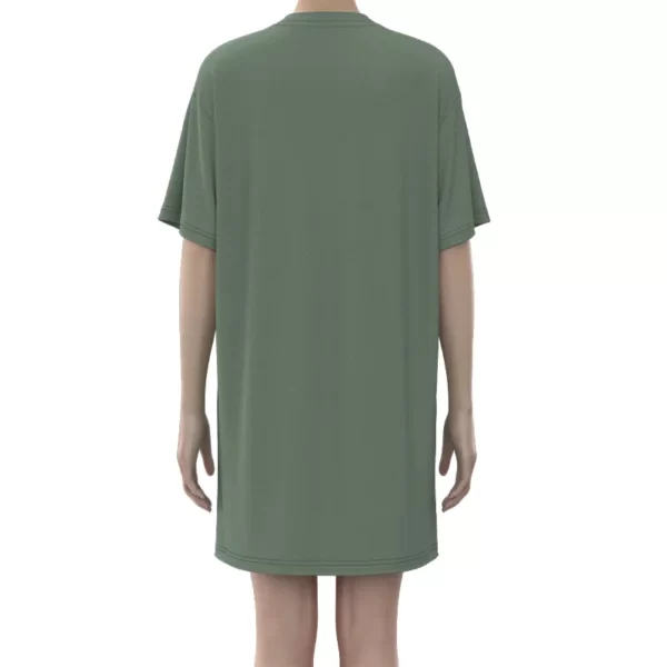WLT010 the back of Women's Green Towel Embroidery Print Short Sleeve Women Long T-shirt