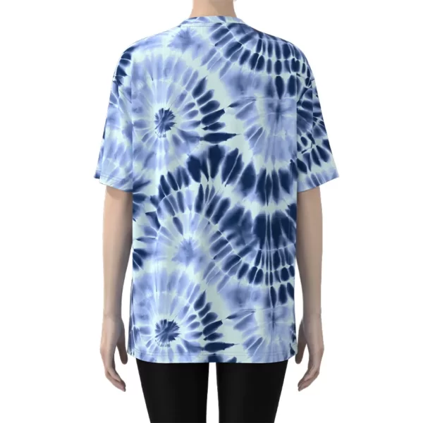 WDST010 the back of Women's Blue Tie-Dye Print Short Sleeve Drop Shoulder Tee