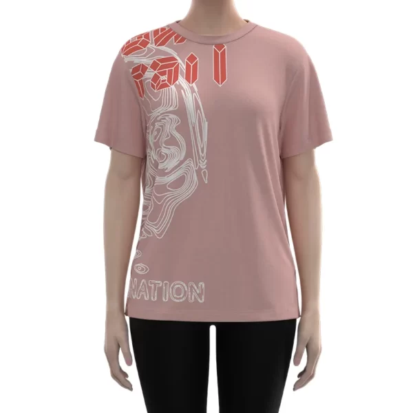 WNT005 Women's Pink Tech Style Print Short Sleeve Tee Women Normal Tee