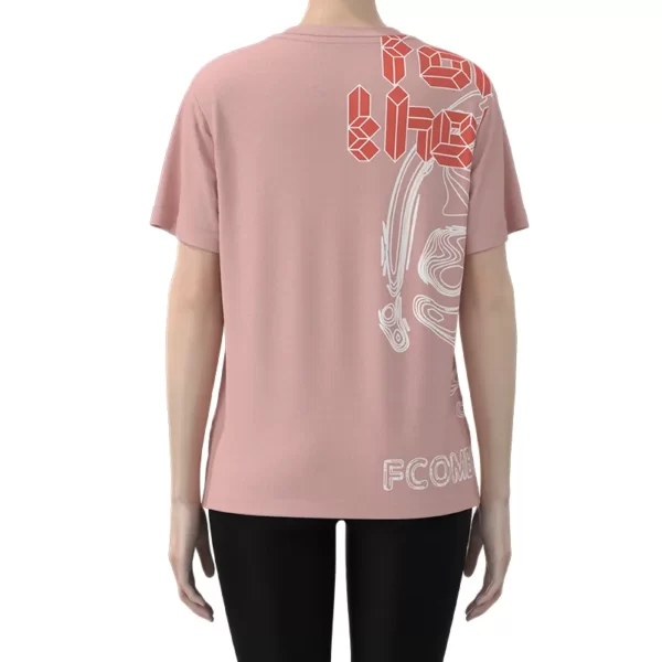 WNT005 the back of Women's Pink Tech Style Print Short Sleeve Tee Women Normal Tee