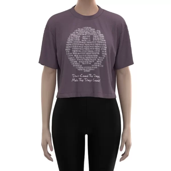 WOCT004 Women's Purple Smiley Print Short Sleeve T Shirt Oversized crop tee