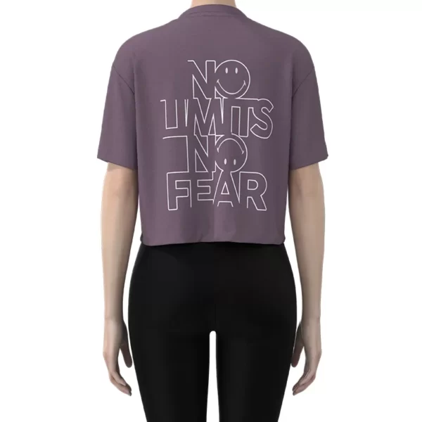 WOCT004 the back of Women's Purple Smiley Print Short Sleeve T Shirt Oversized crop tee