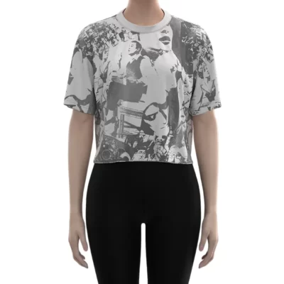 WOCT006 Women's Black and White Printed Short Sleeve T Shirt Oversized crop tee