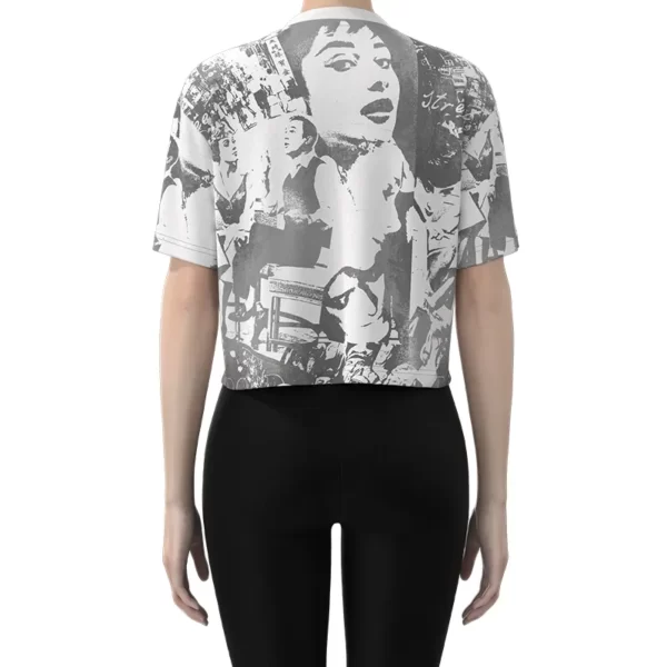 WOCT006 the back of Women's Black and White Printed Short Sleeve T Shirt Oversized crop tee
