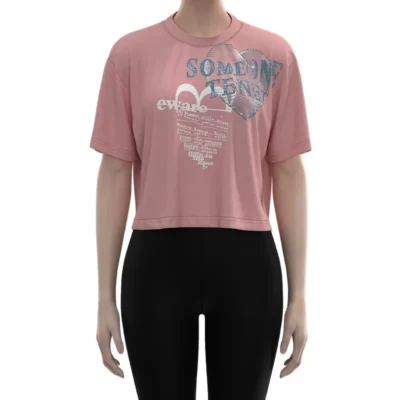 WOCT007 Women's Pink Heart Print Short Sleeve T Shirt Oversized crop tee