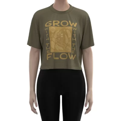 WOCT010 Women's Dark Green Surf Print Short Sleeve T Shirt Oversized crop tee