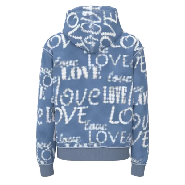 BFZH004 the back of Men's Blue English Print Hoodie Boxy Fit Zipper Hoodie
