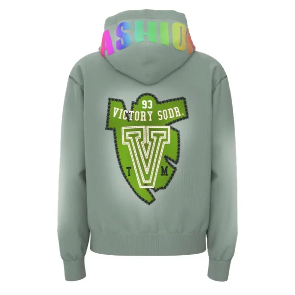 BFZH008 the back of Light Green Aged Colorful Print Men's Hoodie Boxy Fit Zipper Hoodie