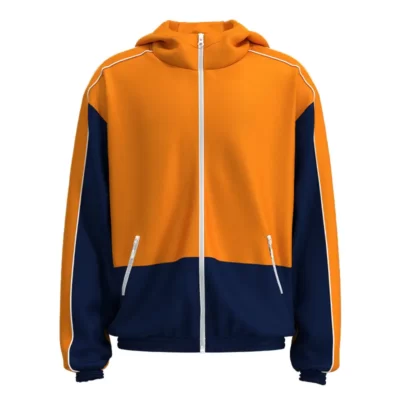 MJK017 Men's Orange Patchwork Print Customized Men's Jacket 01