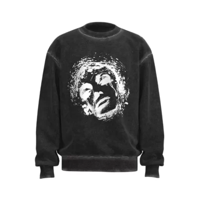 OS001 Men's Black Face Print Washed Craft Sweatshirt Oversized Fit Sweatshirt 1