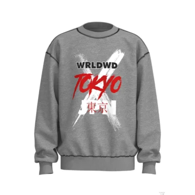 OS005 Men's Gray Tokyo Print Sweatshirt Oversized Fit Sweatshirt