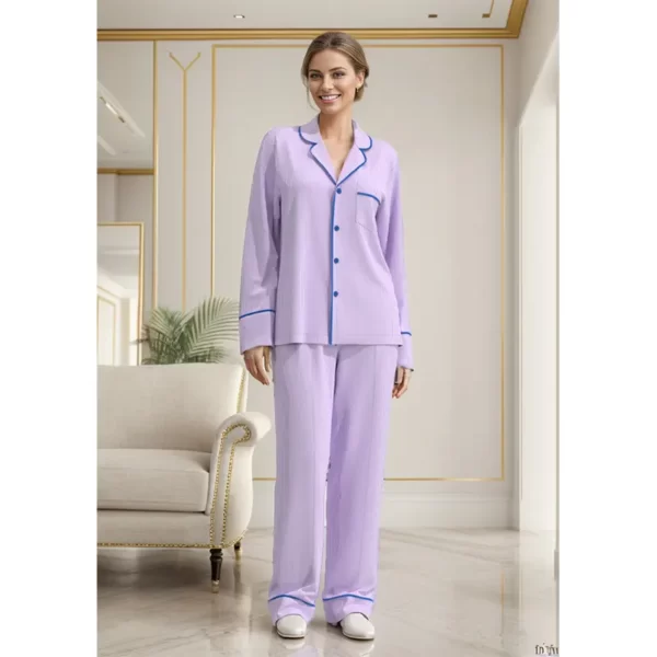 WPS001 Women's Purple Striped Long Sleeve Loungewear Women's Pajamas Set 1