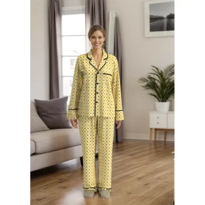 WPS005 Women's Yellow Printed Long Sleeve Loungewear Women's Pajamas Set 1