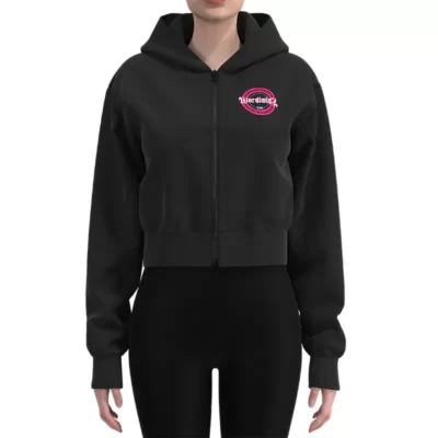 WCZH001 Women's Black and Pink Custom Offset Printed Zip Up Sweatshirt Crop Zip Up Hoodies 1